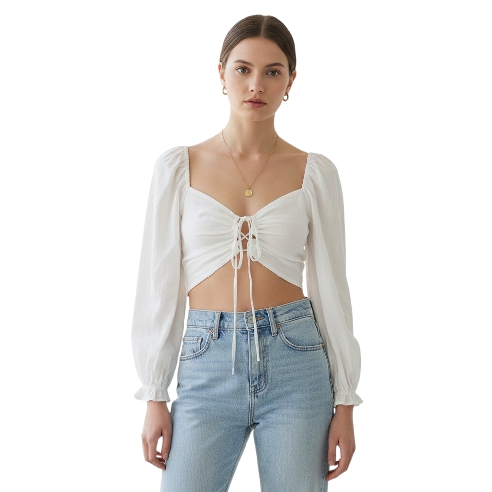 ASTR the Label White Lace-Up Front Women's Top Size Medium